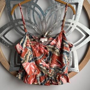 LOFT Rust Tropical Floral Ruffle Cami with Button Front
